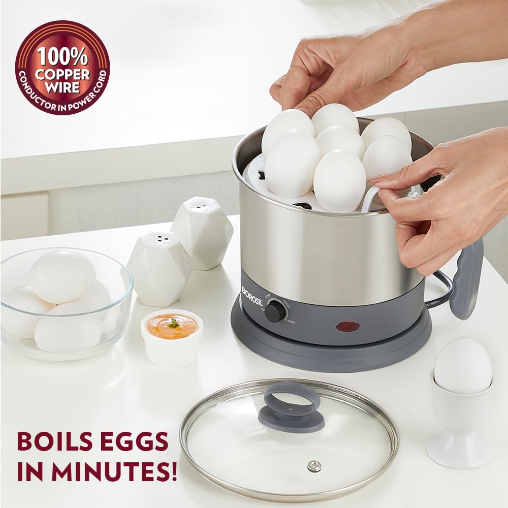 Borosil Multipurpose Electric Kettle with Egg Tray, Idli Stand